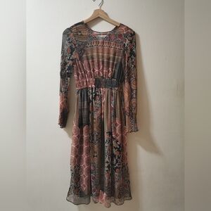 Zara Bohemian Midi Long Sleeve Dress XS